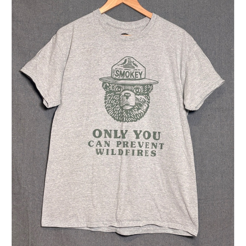 Smokey Bear Only You Can Prevent Wildfires Gray Graphic T-Shirt Mens Large L